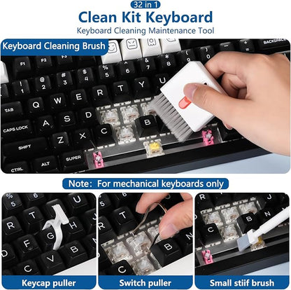 32 in 1 Cell Phone Cleaning kit with Charging Port Cleaner,Stylus Pen,SIM Tool,Keyboard Brush,Speaker Brush,Electronic Cleaning kit for iPhone,AirPods,iPad,Keyboard,MacBook,Earbud,Camera Lens(White)
