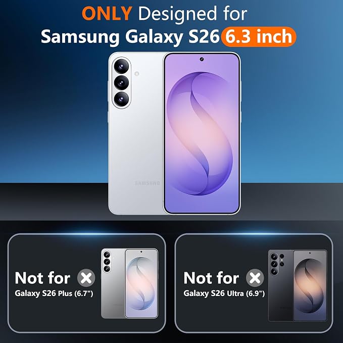 SPIDERCASE Designed for Samsung Galaxy S26 Case, [10 FT Military Grade Drop Protection], 2 Pack [Tempered Glass Screen Protector+Camera Lens Protector] Heavy Duty Shockproof Case,Light Purple