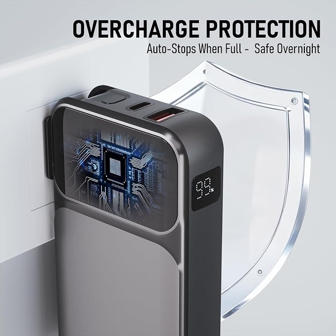 Portable Charger with Wall Plug, 20000mAh Power Bank 22.5W Fast Charging, Built-in Lightning & USB-C Cables, Plug in Portable Charger for Android Samsung iPhone, 4-in-1 Travel Charger
