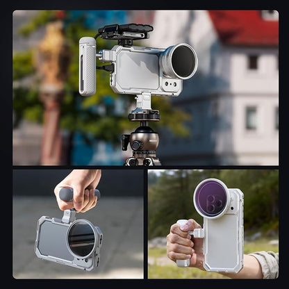 NEEWER Phone Cage Kit Compatible with iPhone 17 Pro Only, Video Rig Stabilizer Accessories with 67mm Filter Ring, 17mm & T Mount Lens Backplates, Quick Release Bluetooth Handle, PA143 (Silver)
