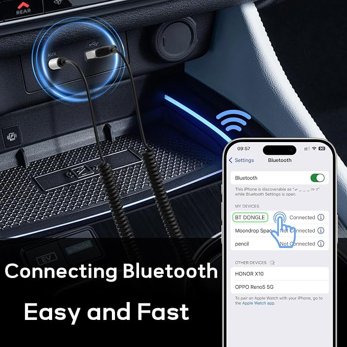 Meliya Aux to Bluetooth 5.3 Adapter for Car, USB 2.0 to 3.5mm Bluetooth Receiver Jack Kit with Built-in Microphone Aux Input for Hands-Free Calls, Car Speaker, Home Audio, Music Streaming