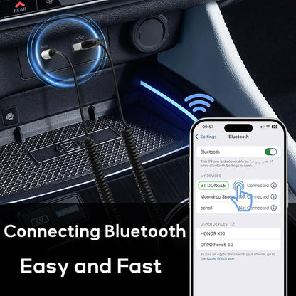 Meliya Aux to Bluetooth 5.3 Adapter for Car, USB 2.0 to 3.5mm Bluetooth Receiver Jack Kit with Built-in Microphone Aux Input for Hands-Free Calls, Car Speaker, Home Audio, Music Streaming