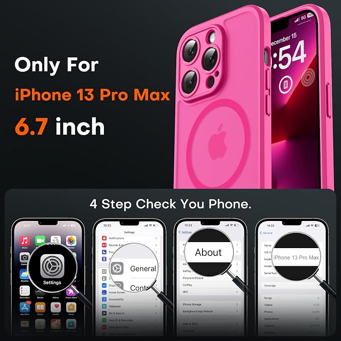 TOCOL for iPhone 13 Pro Max Case, Compatible with Magsafe Charger, Full Camera Protection, Translucent Matte for iPhone 13 Pro Max iPhone Case 6.7 inch (Hot Pink)