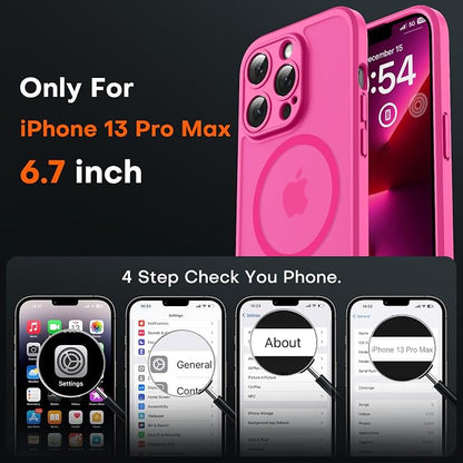TOCOL for iPhone 13 Pro Max Case, Compatible with Magsafe Charger, Full Camera Protection, Translucent Matte for iPhone 13 Pro Max iPhone Case 6.7 inch (Hot Pink)