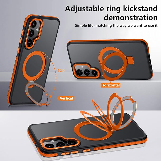 for Samsung Galaxy S24 Plus Case, Magnetic Adjustable Ring Stand [Fit for Magsafe], [Military-Grade Shockproof Protection] Phone Case with Kickstand&Ring Holder (Orange)