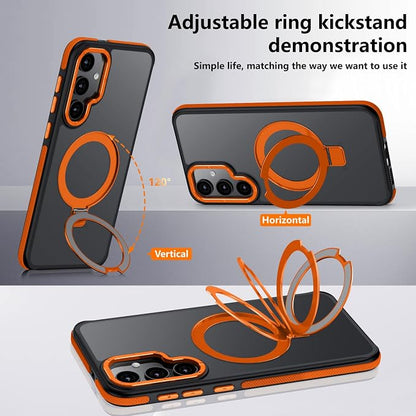 for Samsung Galaxy S24 Case, Magnetic Adjustable Ring Stand [Fit for Magsafe], [Military-Grade Shockproof Protection] Phone Case with Kickstand&Ring Holder (Orange)