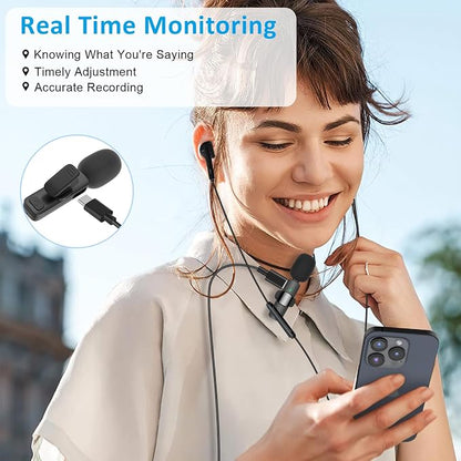 MAYBESTA Wireless Lavalier Lapel Microphone for iPhone Android - Bluetooth Mini Phone Microphones for Video Recording - 2 Clip on Mics with USB C Interface for Tiktok YouTube Vlog(USB-C Only)