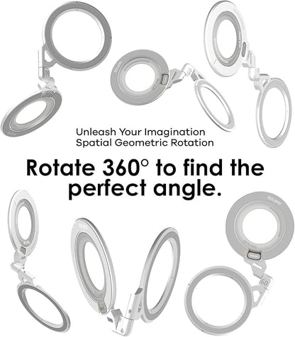 Aulumu G09 Magnetic Ring Grip | Omnidirectional Rotation | MagSafe Compatible | Aluminium Alloy Construction | Stable Dual-Sided Magnetic Attachment | Includes Handle Ring Phone Stand- Silver
