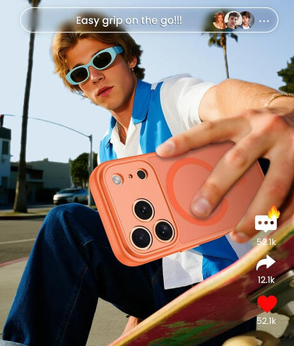 FNTCASE for iPhone 17 Pro Max Case: [Compatible with Magsafe] Translucent Matte Cases with [Full Camera Protection] [Screen Protector] Military Grade Shockproof Protective Phone Cover - Orange