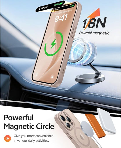 FNTCASE for iPhone 14 Pro Max Case: [Compatible with Magsafe] Translucent Matte Cases with [Full Camera Protection] [Screen Protector] Military Grade Shockproof Protective Phone Cover - Desert Gold