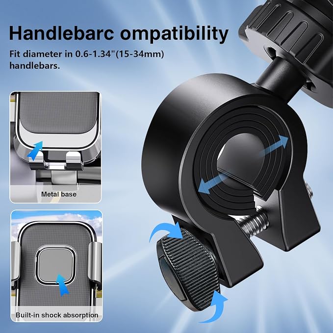 LELEKUAI Bike Phone Mount for Motorcycle & Ebike – Anti-Shake Handlebar Phone Holder, Universal Cell Phone Mount, Easy Install, Fits iPhone & Android
