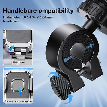 LELEKUAI Bike Phone Mount for Motorcycle & Ebike – Anti-Shake Handlebar Phone Holder, Universal Cell Phone Mount, Easy Install, Fits iPhone & Android