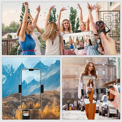 Foldable Smartphone Grip Mount with Wrist Strap, Compatible with 1/4” Standard Screw Selfie Stick for Tripod and Cold Shoe Port for Fill Light and Microphone, Compatible with All Smartphones