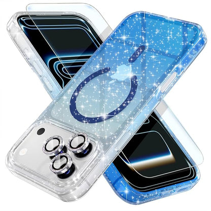 Choiche Magnetic for iPhone 17 Pro Case Compatible with MagSafe, Women Cute Glitter Sparkly Phone Case with Diamond Camera Lens Protectors, Military-Grade Drop Protection 6.3" (Clear/Blue)
