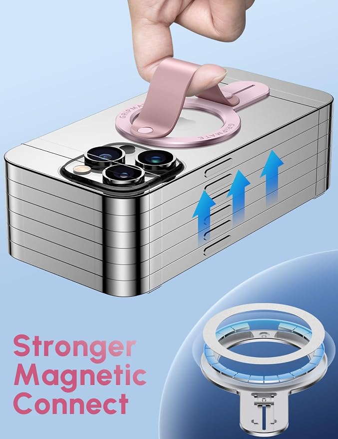 for MagSafe Phone Grip for iPhone - Magnetic Phone Ring Holder Detachable for iPhone 17 - Comfortable Finger Phone Loop Grip for Apple 16/15/14/13/12,Pink