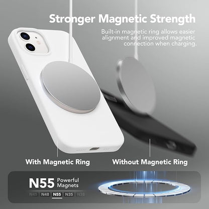 GONEZ Magnetic for iPhone 12 Case / 12 Pro Case, Compatible with MagSafe, [Screen Protector + Camera Lens Protector], Silicone Shockproof Anti-Scratch Protective Phone Case 6.1 inch, White
