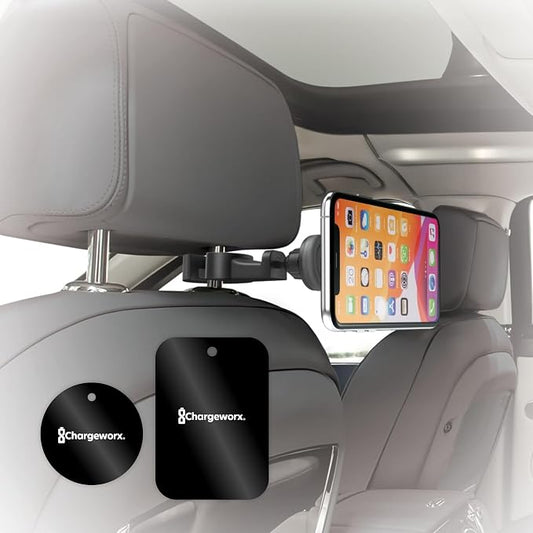 CHARGEWORX Magnetic Back-Seat Phone Mount – Universal Car Headrest Smartphone Holder with Strong Magnetic Grip, 360° Rotating Seat Mount for iPhone & Android