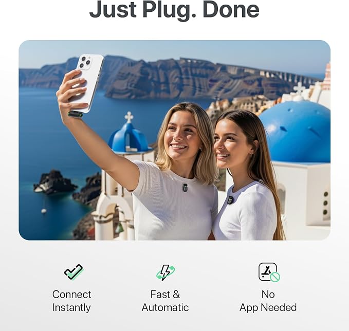 SYNCO Mini Wireless Microphone with AI Noise Cancellation for iPhone/Android, Plug-and-Play Magnetic Lavalier Mic with USB-C, 328 ft Range, 12H Battery for Video Recording & Vlogging