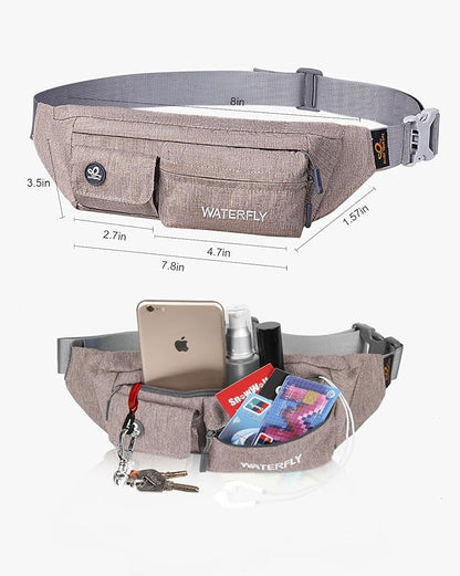 WATERFLY Fanny Pack for Women Men Water Resistant Small Waist Pouch Slim Belt Bag with 4 Pockets for Running Travelling Hiking Walking Lightweight Crossbody Chest Bag Fit All Phones…