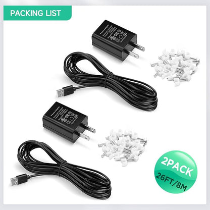 OLAIKE (2 Pack) 8m/26ft Charge Cable for Ring Stick Up Cam Battery/Plug-in & Ring Spotlight Cam Battery, Weatherproof Power Adapter Keep Charge Your Camera (No Camera), Blcak