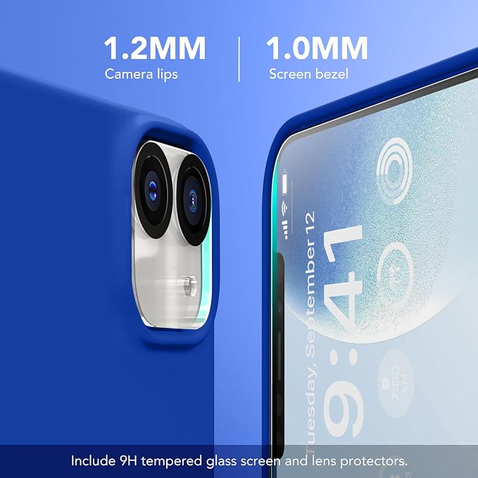GONEZ Magnetic for iPhone 12 Case / 12 Pro Case, Compatible with MagSafe, [Screen Protector + Camera Lens Protector], Silicone Shockproof Anti-Scratch Protective Phone Case 6.1 inch, Klein Blue
