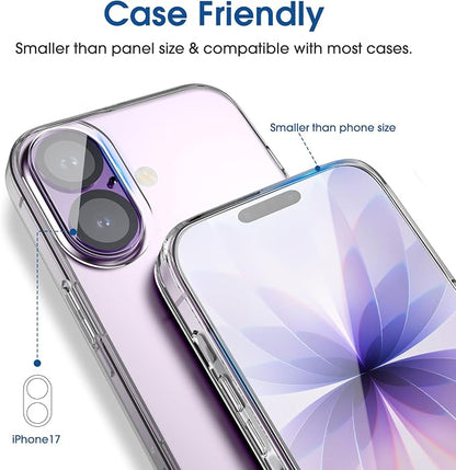 amFilm OneTouch Screen Protector for iPhone 17 6.3'' 2025 + Camera Lens Protector | Auto-Alignment install | Bubble Free | 9H+ Military-Grade Tempered Glass | FHD Clarity | Case Friendly | 2+2 Pack