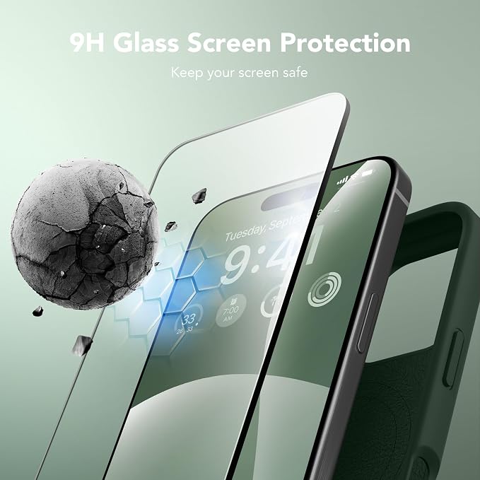 GONEZ Magnetic for iPhone 16 Pro Max Case, Compatible with MagSafe, Liquid Silicone Case, with Screen Protector + Camera Protector, Full Body Protective Shockproof Phone Cover 6.9", Dark Green