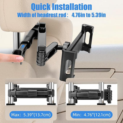 Tablet Holder for Car Headrest,Foldable Stand Compatible with 6-13" iPad,Air,Mini,Switch,360° Adjustable Rotation,Essential for Road Travel,Black