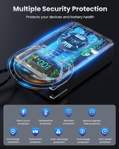 4-in-1 Portable Charger With Built-in Wall Plug&USB-C Cables,10800mAh Power Bank with iWatch Charger,QC4.0+PD 25W Fast Charging Battery Pack,Travel Essentials for iPhone 17/16,Apple Watch,Android etc