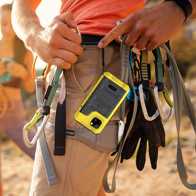 Beasyjoy for iPhone 14 Case Waterproof, Metal Heavy Duty Full Body Protective Case with Built-in Screen Protector, Military Grade Shockproof Dustproof Defender Rugged Cover 6.1 Inch, Yellow