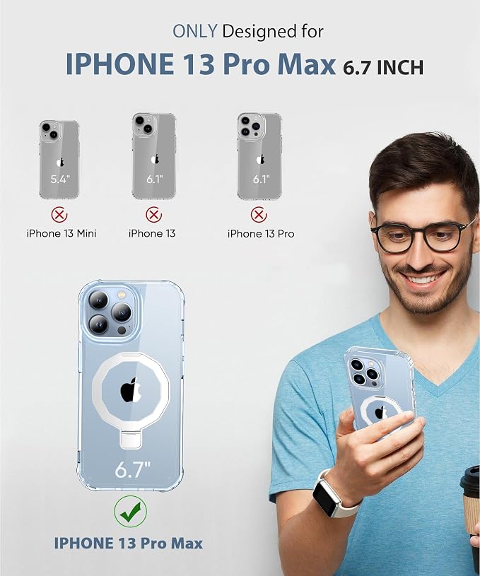 for iPhone 13 Pro Max Case, with Screen Protector + Camera Lens Protector, Built-in Seamless Stand, [Compatible with MagSafe] Protective Shockproof Phone Case, Cover iPhone 13 ProMax - Clear