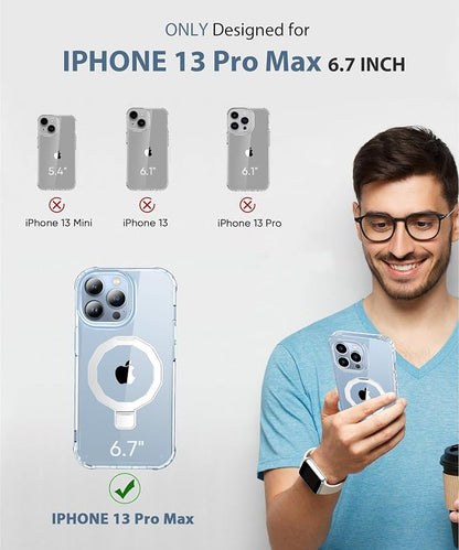 for iPhone 13 Pro Max Case, with Screen Protector + Camera Lens Protector, Built-in Seamless Stand, [Compatible with MagSafe] Protective Shockproof Phone Case, Cover iPhone 13 ProMax - Clear