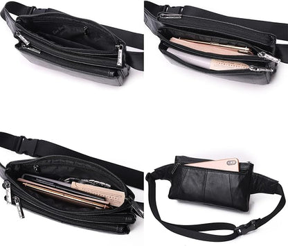 KPYWZER Vintage Leather Fanny Pack Waist Bag for Men Women Outdoor Travel Hunting Hiking Camping Hip Bum Belt Cell Phone Purse Wallet Pouch Retro Crossbody Sling Pouch C