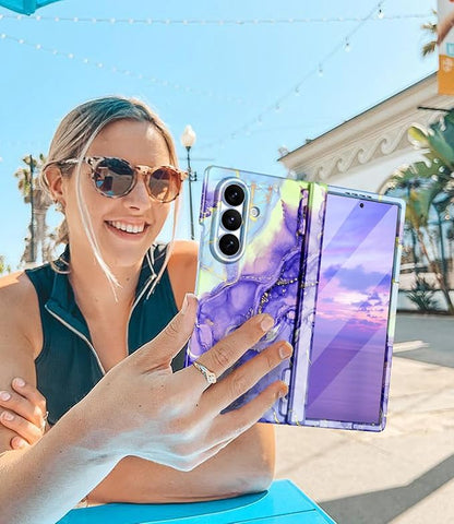 Btscase for Samsung Galaxy Z Fold 8 Ultra Case,Built in Front Screen Protector,[Compatible with MagSafe] Marble Hard PC Slim Shockproof Full Body Drop Protective Case for Z Fold 8 Ultra, Violet
