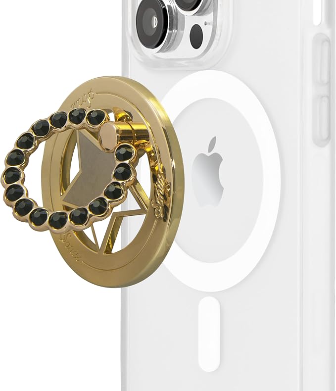 Sonix Magnetic Phone Grip and Phone Ring Holder - Compatible with MagSafe - Rotatable Kickstand and Phone Holder for iPhone 16, 15, 14, 13, 12 Series - Gold Star/Black Rhinestone