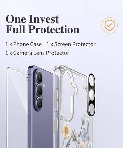 GVIEWIN for Samsung Galaxy S26 Plus Case, Clear Floral Slim Shockproof Protective Women Phone Case, Non-Yellowing, with Screen Protector&Camera Lens Protector for S26 Plus 6.7", Vibrant Spring