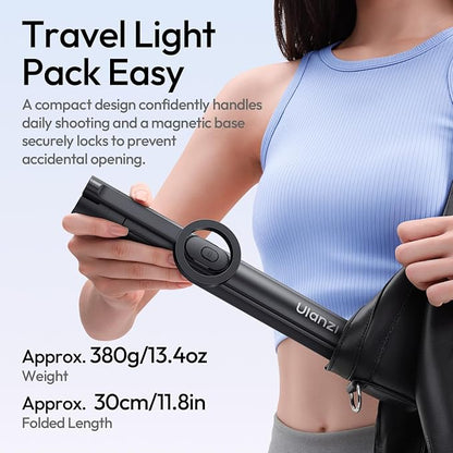 ULANZI Magnetic Phone Tripod-71'' Auto Open Selfie Stick Features Lift to Fold, Extendable Selfie Stick w Remote Cell Phone Tripod Stand for Live Recording Vlog for iPhone 17 16 15 14 Series Black