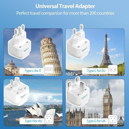 ANTPO 2000W Voltage Converter US to Europe, 220V to 110V Converter for European Travel, Power Adapter for Hair Dryer, Universal Travel Adapter with 3 AC/ 2 USBC/ 2 USBA/EU/UK/AU/IT Plugs