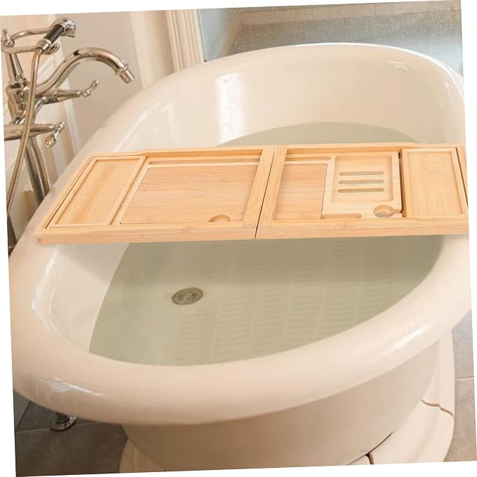 Mobestech Multi-Function Adjustable Bath Tray with Phone Holder and Sturdy Organizer for Bathtub Storage and Relaxation