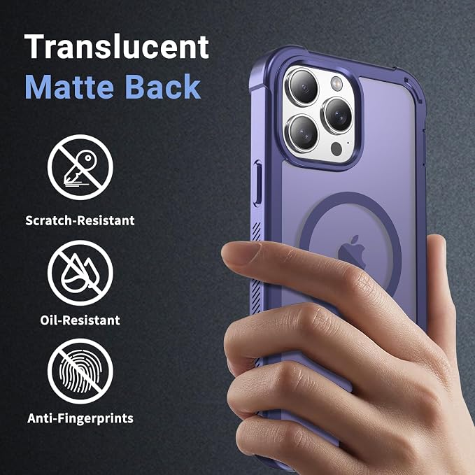 jaroco Magnetic for iPhone 14 Pro case, [Compatible with MagSafe][Military Grade Drop Protection][Heavy Duty Protection][Non-Slip][Shockproof] 2-Layer Durable Bumper Phone Case 6.1''-Dark Purple