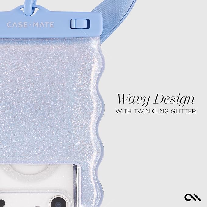 Case-Mate Wavy IP68 Waterproof Phone Pouch - Large Floating Phone Case w/Crossbody Lanyard - Cruise Ship Travel Essentials Compatible w/All Devices - Hidden Pocket for Card/Cash- Mist Twinkle