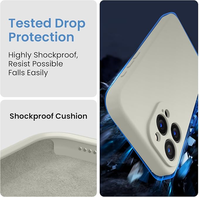 FireNova Designed for iPhone 15 Pro Case, Silicone Upgraded [Camera Protection] Phone Case with [2 Screen Protectors], Soft Anti-Scratch Microfiber Lining Inside, 6.1 inch, Stone