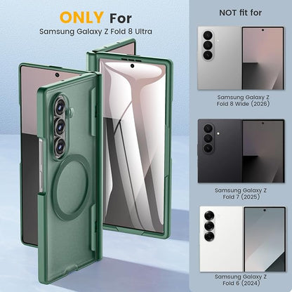Caka Magnetic for Samsung Galaxy Z Fold 8 Ultra Case with Hinge Protection | Compatible with MagSafe, Built-in Outer Screen Protector, Hinge Guard, Translucent Matte Back, 360° Hybrid Drop Defense