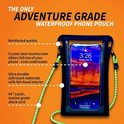 Stash7 Waterproof Phone Pouch w/Long Lanyard | IPX8 Adventure Grade Cellphone Dry Bag Case, Fits iPhone 15 Pro Max,14 Pro Max, 13 Pro Max, XS, XR, Galaxy S21, for Snorkeling, Kayaking, Cruise Orange