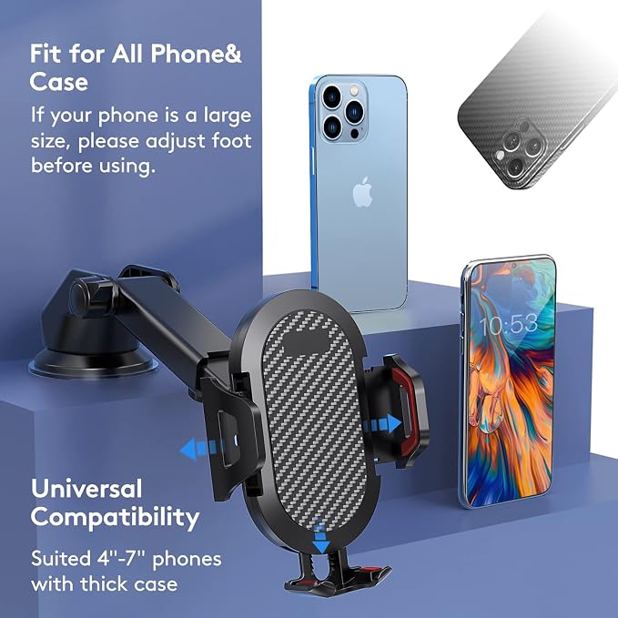 Car Phone Holder Mount, [Strong Suction Cup] [Military Grade Durable] for Windshield and Dashboard, Adjustable Long Arm Compatible with iPhone 17 16 15 14 Pro Max and All Smartphones,Red