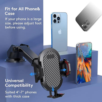 Car Phone Holder Mount, [Strong Suction Cup] [Military Grade Durable] for Windshield and Dashboard, Adjustable Long Arm Compatible with iPhone 17 16 15 14 Pro Max and All Smartphones,Red