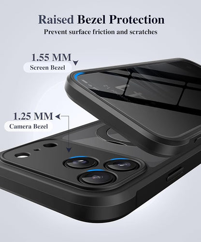 BERFY for iPhone 17 Pro Max Case, Compatible with MagSafe, Built in Privacy Screen Protector, Shockproof Full Body Phone Case for 17 Pro Max with Magnetic Stand, Clear Black