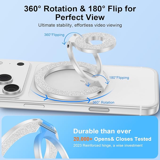 Magnetic Finger Phone Grip Holder Dual-Sided Magnet Gym Finger Ring Loop Adjustable MagSafe Finger Ring for iPhone 17 Pro Max Air 16e 16 15 14 13 12 Pro Max,Samsung,Phone Stand for Magnetic Car Mount