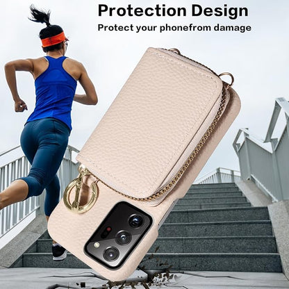 Wallet Case for Samsung Galaxy Note 20 Ultra 5G, Shoulder Strap Ring Buckle, Zipper Flip Organ Purse, Card Holder Phone Cover for Note20 Plus Notes 20Ultra Note20+ U + 20+ Twenty Not S20 White