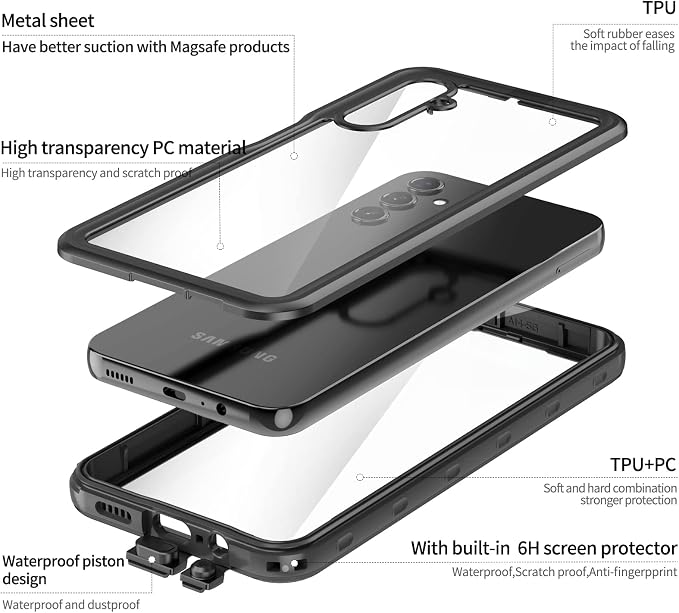 Omio Designed for Samsung Galaxy A14 5G Waterproof Case, Waterproof with Built-in Screen Protector Full Body IP68 Underwater Protective Case Heavy Duty Shockproof Case for Galaxy A14 5G Black